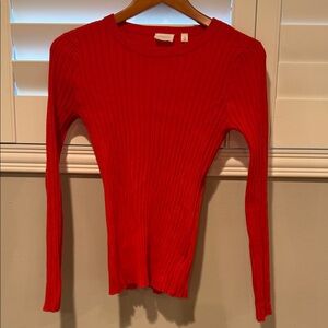 Cyrus Bright Coral Ribbed Long Sleeve Top